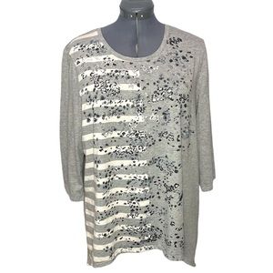Weekends Chico’s Divided Animal Print Tunic 3 XL 14 16 Heather Grey Shirt Top